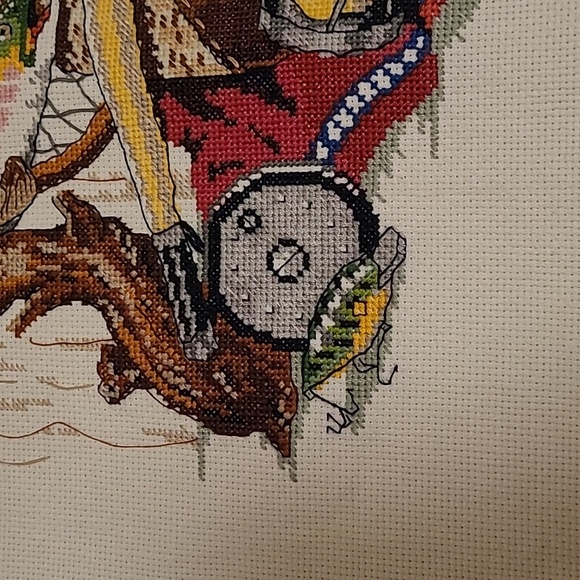 Vintage Fisherman's Fishing Gear Finished Cross Stitch Sampler - Picture 8 of 16